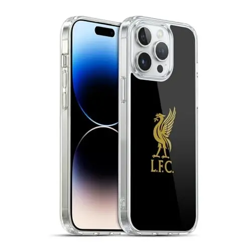 Head Case Designs Officially Licensed Liverpool Football Club Gold Logo On Black Liver Bird Gel Case [Military Grade Protection] Compatible with Apple iPhone 14 Pro Max - 1