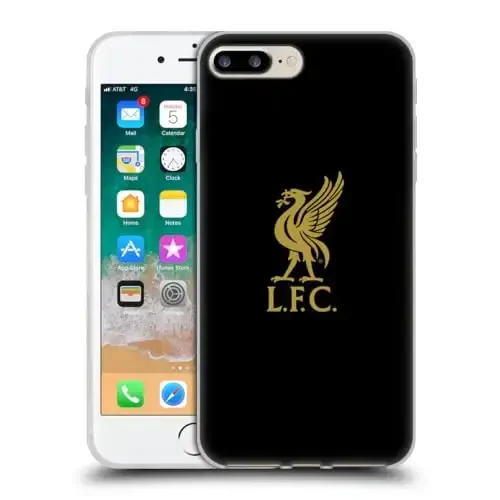 Head Case Designs Officially Licensed Liverpool Football Club Gold Logo On Black Liver Bird Gel Case [Military Grade Protection] Compatible with Apple iPhone 7 Plus/iPhone 8 Plus 