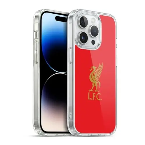 Head Case Designs Officially Licensed Liverpool Football Club Gold Logo On Red Liver Bird Gel Case [Military Grade Protection] Compatible with Apple iPhone 13 Pro and Compatible with MagSafe - 1