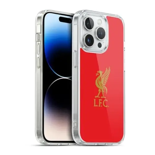 Head Case Designs Officially Licensed Liverpool Football Club Gold Logo On Red Liver Bird Gel Case [Military Grade Protection] Compatible with Apple iPhone 14 Pro and Compatible with MagSafe - 1