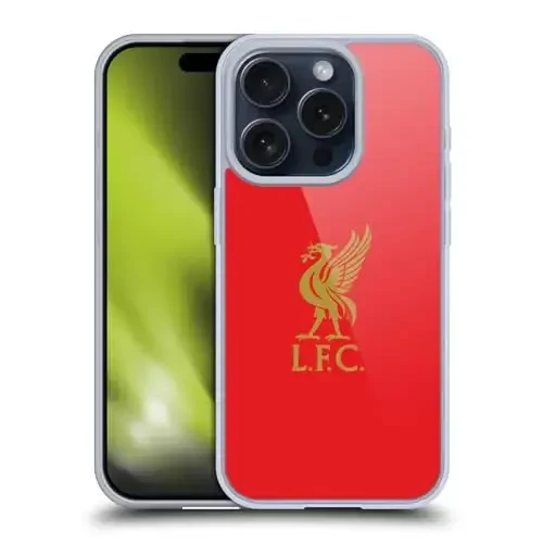 Head Case Designs Officially Licensed Liverpool Football Club Gold Logo On Red Liver Bird Gel Case [Military Grade Protection] Compatible with Apple iPhone 15 Pro and Compatible with MagSafe - 1