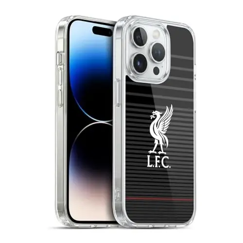 Head Case Designs Officially Licensed Liverpool Football Club White On Black Kit Liver Bird Gel Case [Military Grade Protection] Compatible with Apple iPhone 14 Pro and Compatible with MagSafe - 1