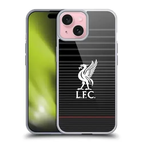 Head Case Designs Officially Licensed Liverpool Football Club White On Black Kit Liver Bird Gel Case [Military Grade Protection] Compatible with Apple iPhone 15 and Compatible with MagSafe - 1