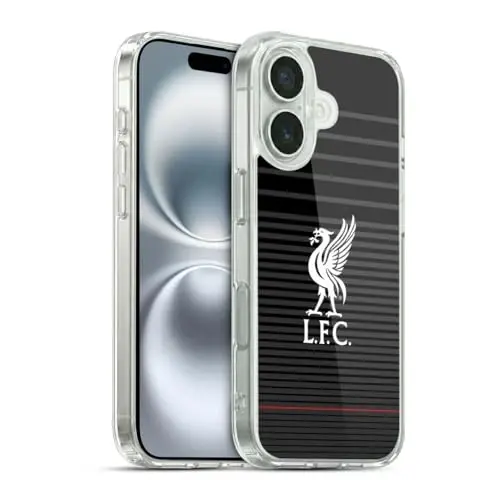 Head Case Designs Officially Licensed Liverpool Football Club White On Black Kit Liver Bird Gel Case [Military Grade Protection] Compatible with Apple iPhone 16 and Compatible with MagSafe - HEAD CASE DESIGNS