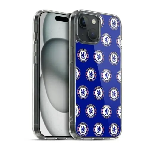Head Case Designs официально лицензированный Chelsea Football Club Pattern Crest Gel Case [Military Grade Protection] совместимый с Apple iPhone 15 и совместимый с MagSafe - HEAD CASE DESIGNS