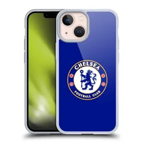 Head Case Designs официально лицензированный Chelsea Football Club Plain Blue Crest Gel Case [Military Grade Protection] совместимый с Apple iPhone 13 Mini и совместимый с MagSafe 