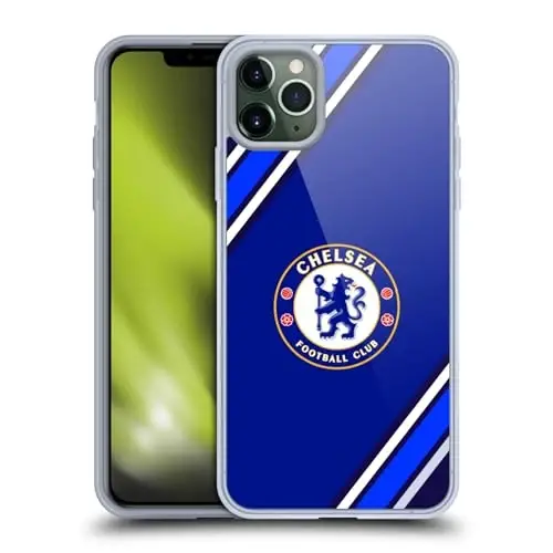 Head Case Designs официально лицензированный Chelsea Football Club Stripes Crest Gel Case [Military Grade Protection] Совместим с Apple iPhone 11 Pro Max и совместим с MagSafe - 1
