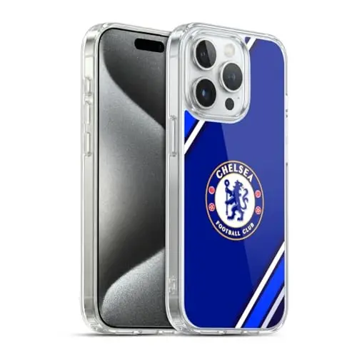 Head Case Designs официально лицензированный Chelsea Football Club Stripes Crest Gel Case [военный класс защиты] совместим с Apple iPhone 15 Pro и совместим с MagSafe - HEAD CASE DESIGNS (1)