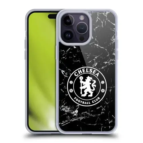 Head Case Designs официально лицензированный футбольный клуб «Челси» Black Marble Crest Gel Case [военная защита] совместимый с Apple iPhone 14 Pro Max 