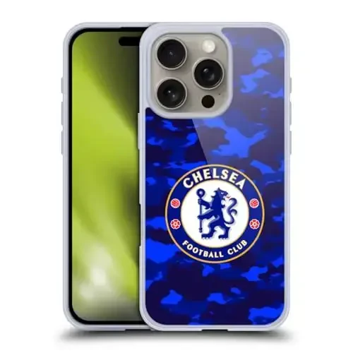 Head Case Designs официально лицензированный футбольный клуб «Челси» Camouflage Crest Gel Case [Военная защита] Совместим с Apple iPhone 16 Pro - Modazone