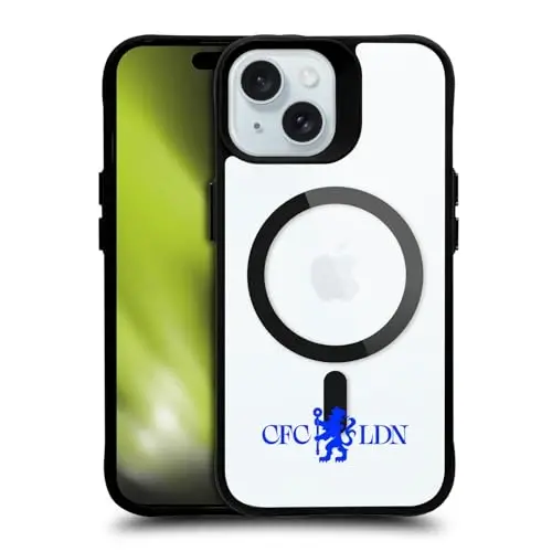 Head Case Designs официально лицензированный футбольный клуб «Челси» Lions Minimalist Logo Icon Black Shockproof Bumper Case [военная защита] Совместим с MagSafe Apple 