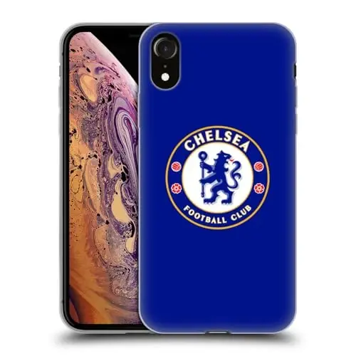 Head Case Designs Officially Licensed Chelsea Football Club Plain Blue Crest Gel Case [Military Grade Protection] Compatible with Apple iPhone XR 