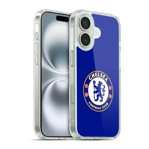 Head Case Designs Officially Licensed Chelsea Football Club Plain Blue Crest Gel Case [Military Grade Protection] Compatible with Apple iPhone 16 and Compatible with MagSafe - HEAD CASE DESIGNS