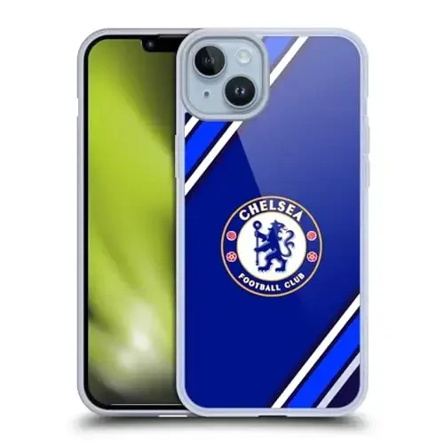 Head Case Designs официально лицензированный футбольный клуб «Челси» Stripes Crest Gel Case [Военная защита] Совместим с Apple iPhone 14 Plus и совместим с MagSafe 
