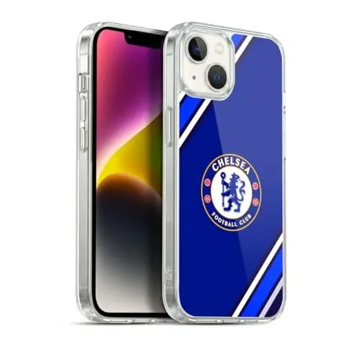 Head Case Designs официально лицензированный футбольный клуб «Челси» Stripes Crest Gel Case [Военная защита] Совместим с Apple iPhone 14 Plus и совместим с MagSafe - 1