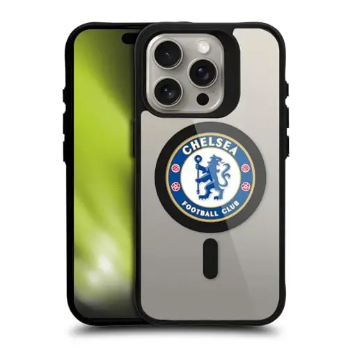 Head Case Designs Официально лицензированный футбольный клуб Chelsea Badge Logo Icon Black Shockproof Bumper Case [Military Grade Protection] Compatible with and Compatible with MagSafe Apple iPhone 15 Pro - HEAD CASE DESIGNS