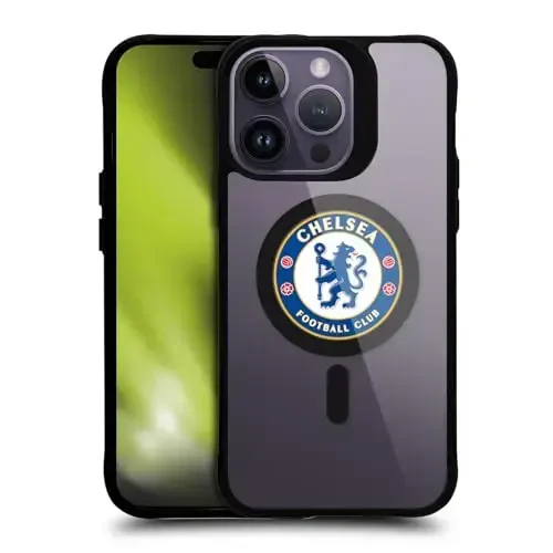 Head Case Designs Официально лицензированный футбольный клуб Chelsea Badge Logo Icon Black Shockproof Bumper Case [Military Grade Protection] Совместим с и совместим с MagSafe Apple iPhone 14 Pro - 1