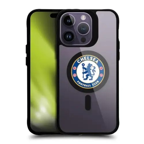 Head Case Designs Официально лицензированный футбольный клуб Chelsea Badge Logo Icon Black Shockproof Bumper Case [Military Grade Protection] Совместим с и совместим с MagSafe Apple iPhone 14 Pro - 1