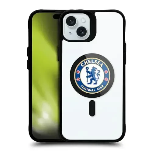 Head Case Designs Официально лицензированный футбольный клуб Chelsea Badge Logo Icon Black Shockproof Bumper Case [Military Grade Protection] Совместим с и Совместим с MagSafe Apple iPhone 15 Plus - HEAD CASE DESIGNS
