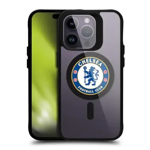 Head Case Designs официально лицензированный футбольный клуб Chelsea Badge Logo Icon Black Shockproof Bumper Case [Военная защита] Совместим с и совместим с MagSafe Apple iPhone 14 Pro - HEAD CASE DESIGNS