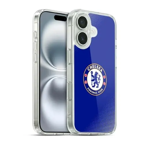 Head Case Designs официально лицензированный футбольный клуб Chelsea Halftone Crest Gel Case [военная защита] совместим с Apple iPhone 16 и совместим с MagSafe 