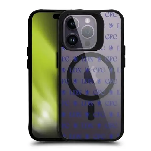 Head Case Designs Официально лицензированный футбольный клуб Chelsea Lions Pattern Logo Icon Black Shockproof Bumper Case [Military Grade Protection] Совместим с и Совместим с MagSafe Apple iPhone - HEAD CASE DESIGNS