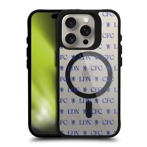 Head Case Designs Официально лицензированный футбольный клуб Chelsea Lions Pattern Logo Icon Black Shockproof Bumper Case [Military Grade Protection] Совместим с и совместим с MagSafe Apple iPhone - 1