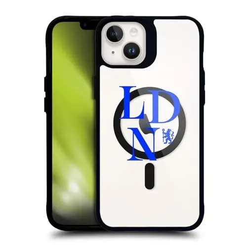 Head Case Designs Официально лицензированный футбольный клуб Chelsea Logotype Logo Icon Black Shockproof Bumper Case [Military Grade Protection] Совместим с и совместим с MagSafe Apple iPhone 14 - HEAD CASE DESIGNS