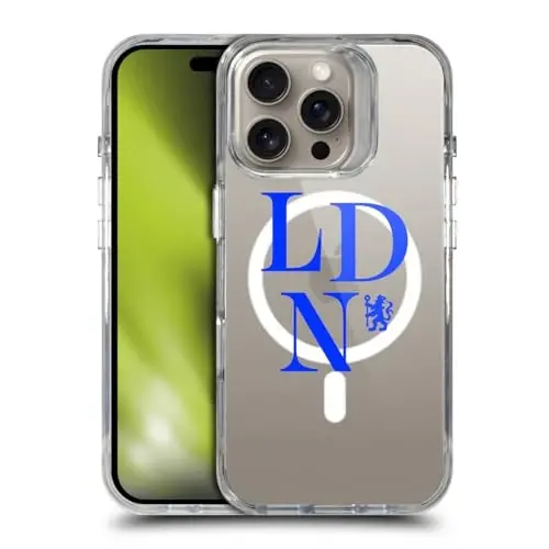 Head Case Designs Официально лицензированный футбольный клуб Chelsea Logotype Logo Icon Shockproof Bumper Case [Military Grade Protection] Compatible with Apple iPhone 16 Pro and Compatible with MagSafe - 1
