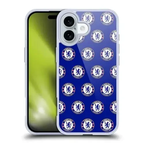 Head Case Designs Официально лицензированный футбольный клуб Chelsea Pattern Crest Gel Case [Военная защита] Совместим с Apple iPhone 16 и совместим с MagSafe - 1