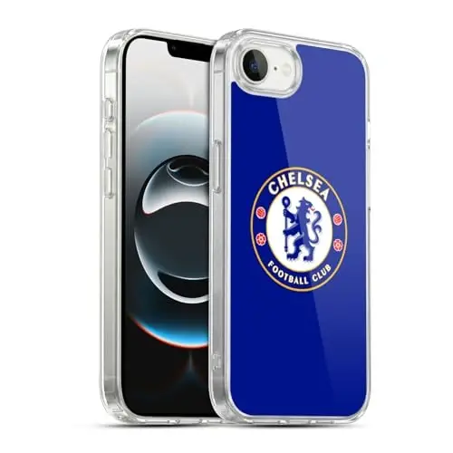 Head Case Designs Официально лицензированный футбольный клуб Chelsea Plain Blue Crest Gel Case [Военная защита] Совместим с Apple iPhone 16e и совместим с MagSafe 