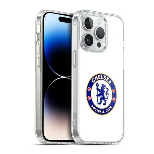 Head Case Designs Officially Licensed Chelsea Football Club Plain White Crest Gel Case [Military Grade Protection] Compatible with Apple iPhone 14 Pro and Compatible with MagSafe 