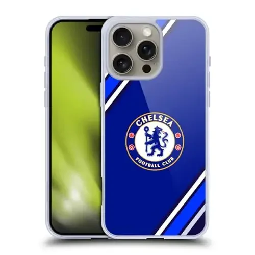 Head Case Designs Официально лицензированный футбольный клуб Chelsea Stripes Crest Gel Case [Военная защита] Совместим с Apple iPhone 16 Pro Max и совместим с MagSafe 