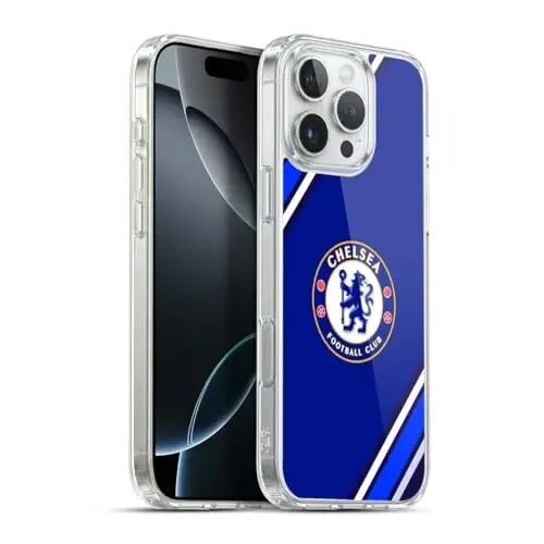 Head Case Designs Официально лицензированный футбольный клуб Chelsea Stripes Crest Gel Case [Военная защита] Совместим с Apple iPhone 16 Pro Max и совместим с MagSafe - 3