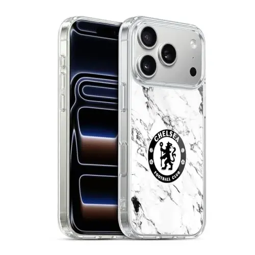 Head Case Designs Официально лицензированный футбольный клуб Chelsea White Marble Crest Gel Case [Военная защита] Совместим с Apple iPhone 17 Pro - 2