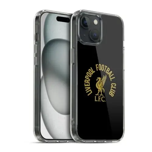 Head Case Designs официально лицензированный футбольный клуб Liverpool Gold LFC On Black Liver Bird Gel Case [военный класс защиты] совместим с Apple iPhone 15 и совместим с MagSafe 