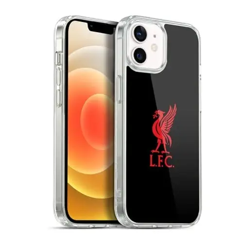 Head Case Designs официально лицензированный футбольный клуб «Ливерпуль», красный логотип на черном фоне, мягкий гелевый чехол с птицей Ливер, совместимый с Apple iPhone 12 / iPhone 12 Pro - 1