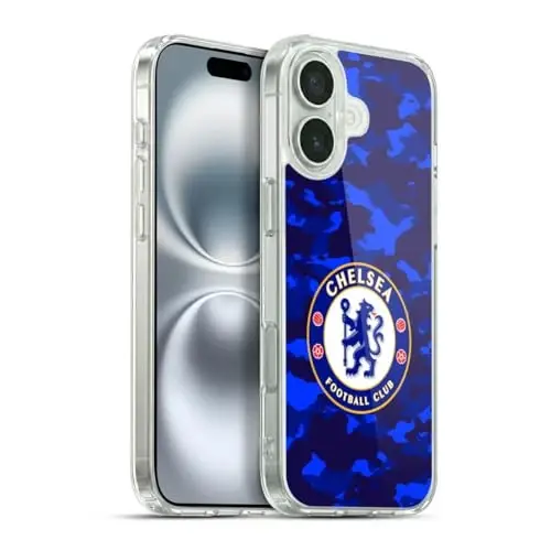 Head Case Designs rasman litsenziyalangan Chelsea Football Club Camouflage Crest Gel Case [Harbiy darajadagi himoya] Apple iPhone 16 Plus bilan mos - HEAD CASE DESIGNS (1)