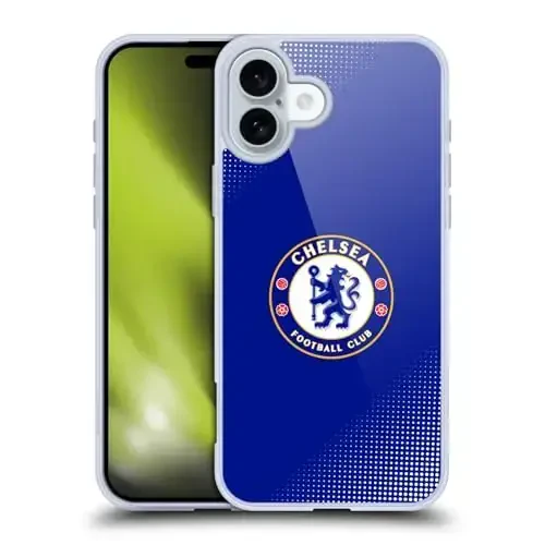 Head Case Designs rasman litsenziyalangan Chelsea Football Club Halftone Crest Gel Case [Harbiy darajadagi himoya] Apple iPhone 16 Plus bilan mos va MagSafe bilan mos - HEAD CASE DESIGNS