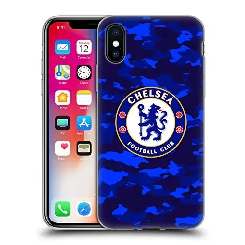 Head Case Designs rasman litsenziyalangan Chelsea Football Club kamuflaj nishoni jelli g'ilof [Harbiy darajadagi himoya] Apple iPhone X/iPhone Xs bilan mos keladi 