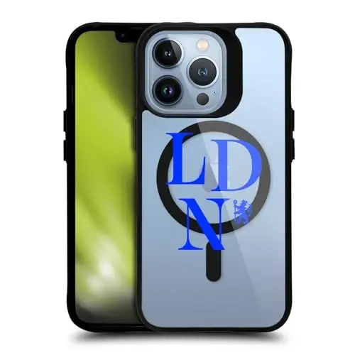 Head Case Designs Rasman litsenziyalangan Chelsea Football Club Logotype Logo Icon Qora zarbaga chidamli bamper g'ilofi [Harbiy darajadagi himoya] bilan mos va MagSafe Apple iPhone 13 Pro bilan mos - 1