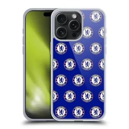 Head Case Designs rasman litsenziyalangan Chelsea Football Club Pattern Crest Gel Case [Harbiy darajadagi himoya] Apple iPhone 15 Pro Max bilan mos va MagSafe bilan mos 