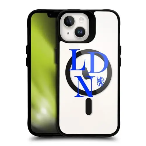 Head Case Designs Rasman Litsenziyalangan Chelsea Futbol Klubi Logotipi Logotip Belgisi Qora Zarba o'tkazmaydigan Bamper G'ilofi [Harbiy Darajadagi Himoya] Mos va MagSafe Apple iPhone 14 bilan mos - HEAD CASE DESIGNS