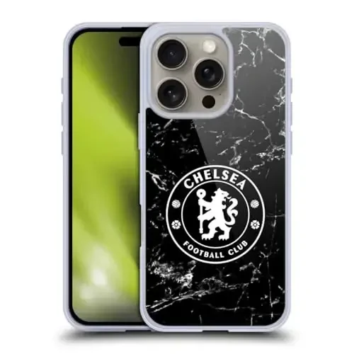 Head Case Designs Rasmiy litsenziyaga ega Chelsea Football Club Black Marble Crest Gel Case [Harbiy darajadagi himoya] Apple iPhone 16 Pro bilan mos 