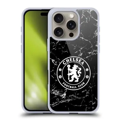 Head Case Designs Rasmiy litsenziyaga ega Chelsea Football Club Black Marble Crest Gel Case [Harbiy darajadagi himoya] Apple iPhone 16 Pro bilan mos 