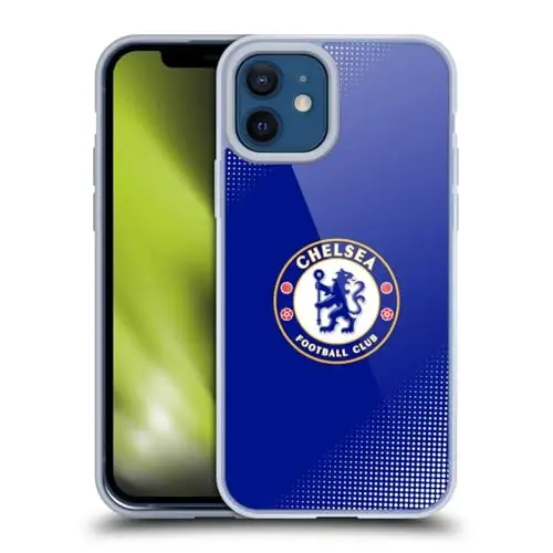 Head Case Designs Rasmiy litsenziyaga ega Chelsea Football Club Halftone Crest Gel Case [Harbiy darajadagi himoya] Apple iPhone 12 / iPhone 12 Pro bilan mos va MagSafe bilan mos 