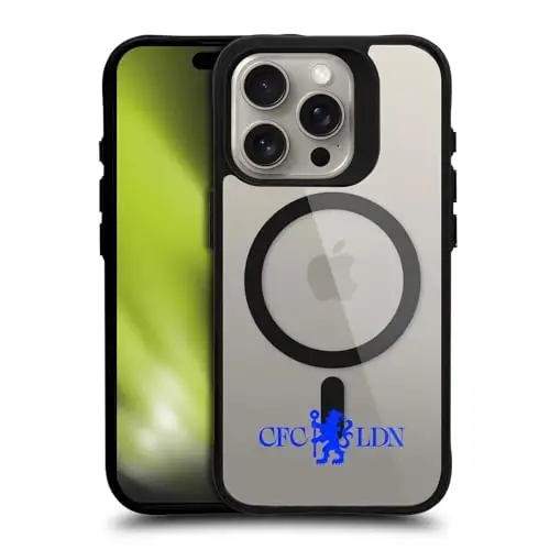Head Case Designs rasmiy litsenziyaga ega Chelsea Football Club Lions Minimalist Logotipi Icon Black zarbaga chidamli bamper g'ilofi [Harbiy darajadagi himoya] MagSafe Apple bilan mos va mos 