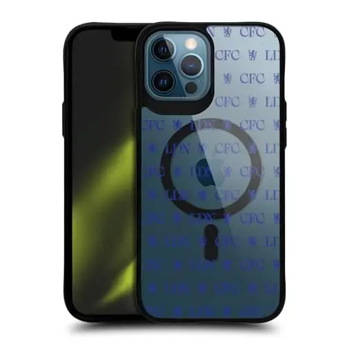 Head Case Designs rasmiy litsenziyaga ega Chelsea Football Club Lions Pattern Logo Icon Black zarba o'tkazmaydigan bumper g'ilofi [Harbiy darajadagi himoya] bilan mos va MagSafe Apple iPhone bilan mos - 1