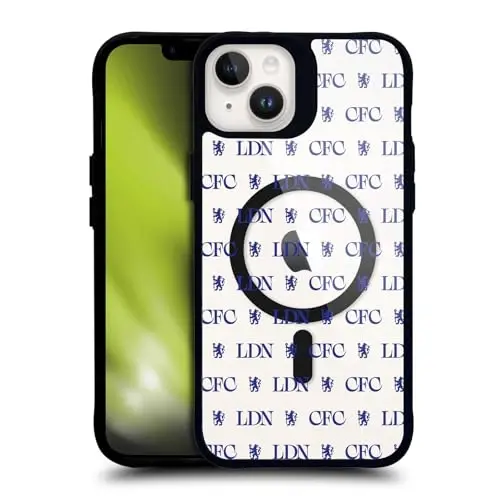 Head Case Designs rasmiy litsenziyaga ega Chelsea Football Club Lions Pattern Logo Icon Black zarbaga chidamli bamper g'ilofi [Harbiy darajadagi himoya] bilan mos va MagSafe Apple iPhone bilan mos 