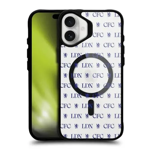 Head Case Designs rasmiy litsenziyaga ega Chelsea Football Club Lions Pattern Logo Icon Black zarbaga chidamli bamper g'ilofi [Harbiy darajadagi himoya] bilan mos va MagSafe Apple iPhone bilan mos 